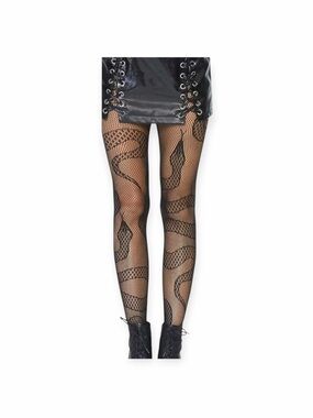 Snake Pattern Black Fishnet Tights - Women festival Whimsygoth rave